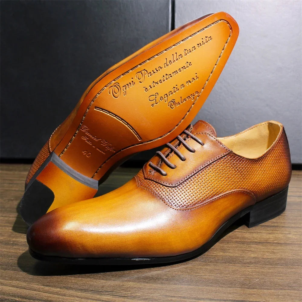 Classic Men's Pointed Toe Oxford Shoes Genuine Leather Handmade Lace-ups for Wedding Business Office Formal Wear